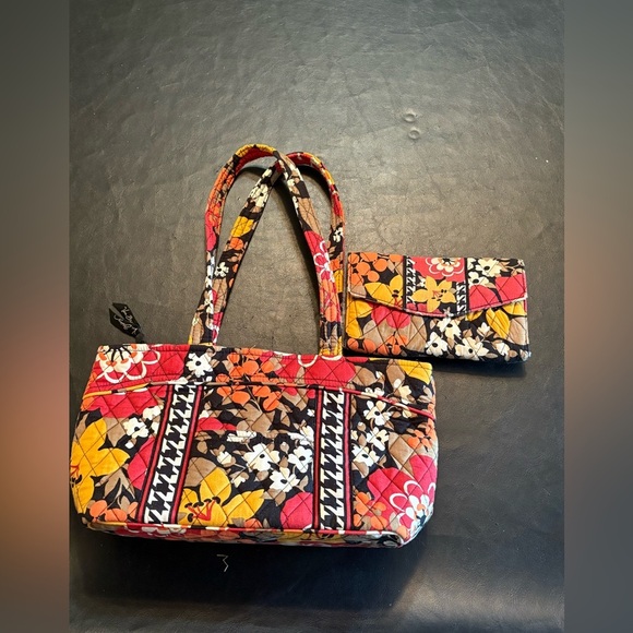 Vera Bradley Bittersweet Floral Houndstooth Mandy Shoulder Bag Purse + Wallet - Picture 1 of 16